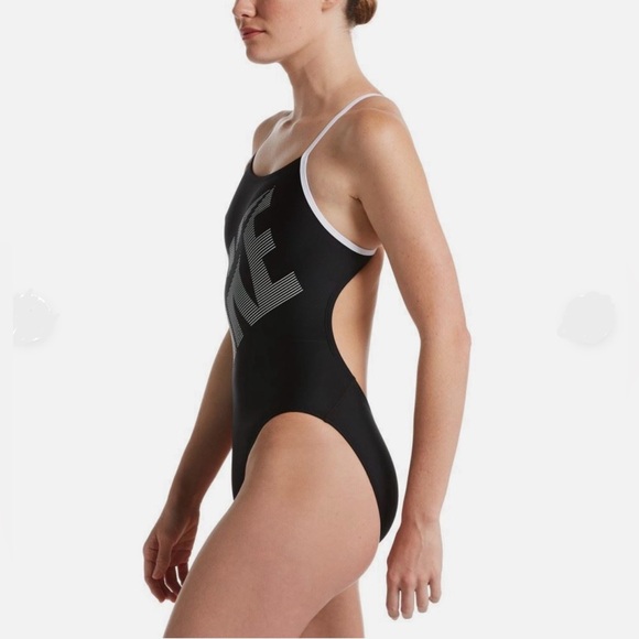 Nike Black Tilt Logo Racerback One-Piece Swimsuit. Size M - Picture 10 of 10